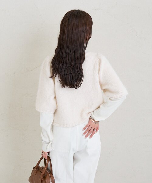 mystic（ミスティック）の「ふわふわ半袖ニット カーディガン（カーディガン/ボレロ・レディース・オフホワイト/チャコールグレー/ブルー・FREE）」の6枚目の写真