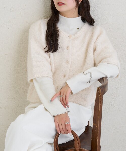 mystic（ミスティック）の「ふわふわ半袖ニット カーディガン（カーディガン/ボレロ・レディース・オフホワイト/チャコールグレー/ブルー・FREE）」の8枚目の写真