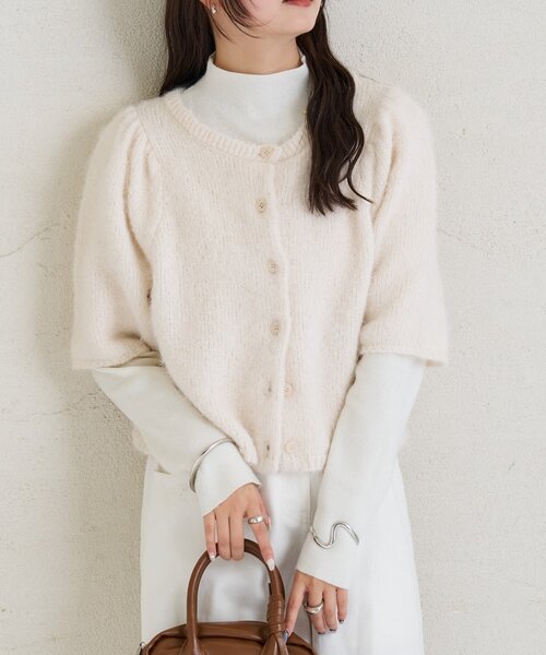 mystic（ミスティック）の「ふわふわ半袖ニット カーディガン（カーディガン/ボレロ・レディース・オフホワイト/チャコールグレー/ブルー・FREE）」の9枚目の写真