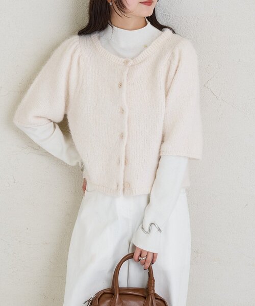 mystic（ミスティック）の「ふわふわ半袖ニット カーディガン（カーディガン/ボレロ・レディース・オフホワイト/チャコールグレー/ブルー・FREE）」の11枚目の写真