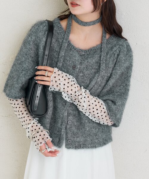 mystic（ミスティック）の「ふわふわ半袖ニット カーディガン（カーディガン/ボレロ・レディース・オフホワイト/チャコールグレー/ブルー・FREE）」の14枚目の写真