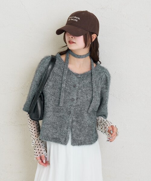 mystic（ミスティック）の「ふわふわ半袖ニット カーディガン（カーディガン/ボレロ・レディース・オフホワイト/チャコールグレー/ブルー・FREE）」の18枚目の写真