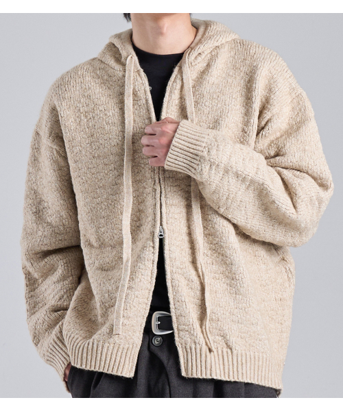 BUTTON SEOUL（ボタンソウル）の「テクスチャードフードジップニット（ベージュ）（パーカー・メンズ・その他・MEDIUM/LARGE/X-LARGE）」の2枚目の写真