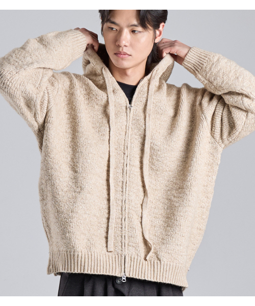 BUTTON SEOUL（ボタンソウル）の「テクスチャードフードジップニット（ベージュ）（パーカー・メンズ・その他・MEDIUM/LARGE/X-LARGE）」の3枚目の写真