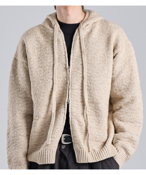 BUTTON SEOUL（ボタンソウル）の「テクスチャードフードジップニット（ベージュ）（パーカー・メンズ・その他・MEDIUM/LARGE/X-LARGE）」の5枚目の写真