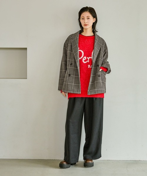 LAKOLE（ラコレ）の「ソフトシャギーロゴジャガードニット / 603288（ニット/セーター・レディース・チャコール/レッド/オフホワイト/イエロー・FREE）」の5枚目の写真