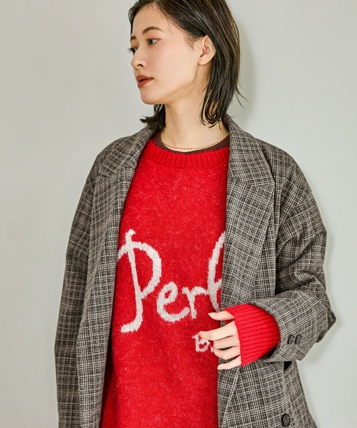 LAKOLE（ラコレ）の「ソフトシャギーロゴジャガードニット / 603288（ニット/セーター・レディース・チャコール/レッド/オフホワイト/イエロー・FREE）」の8枚目の写真