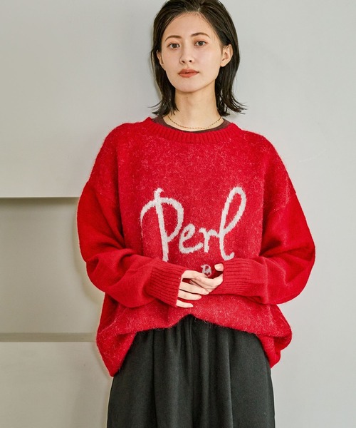 LAKOLE（ラコレ）の「ソフトシャギーロゴジャガードニット / 603288（ニット/セーター・レディース・チャコール/レッド/オフホワイト/イエロー・FREE）」の9枚目の写真