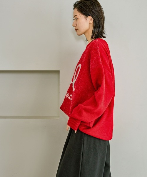 LAKOLE（ラコレ）の「ソフトシャギーロゴジャガードニット / 603288（ニット/セーター・レディース・チャコール/レッド/オフホワイト/イエロー・FREE）」の10枚目の写真