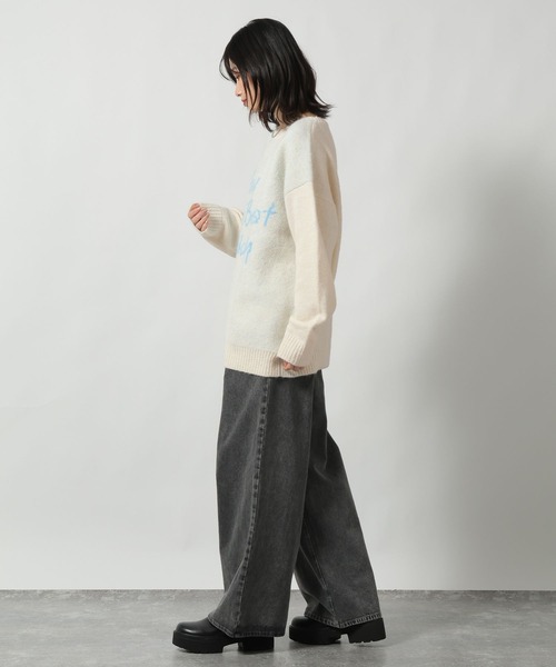 LAKOLE（ラコレ）の「ソフトシャギーロゴジャガードニット / 603288（ニット/セーター・レディース・チャコール/レッド/オフホワイト/イエロー・FREE）」の13枚目の写真