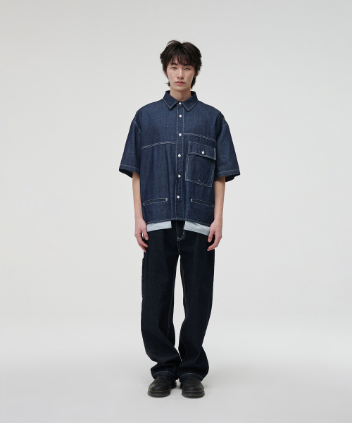 KZM(ケージエム)の「オーバーフィットデニム半袖シャツ(シャツ/ブラウス・レディース・ブルー・MEDIUM/LARGE/X-LARGE)」の1枚目の写真