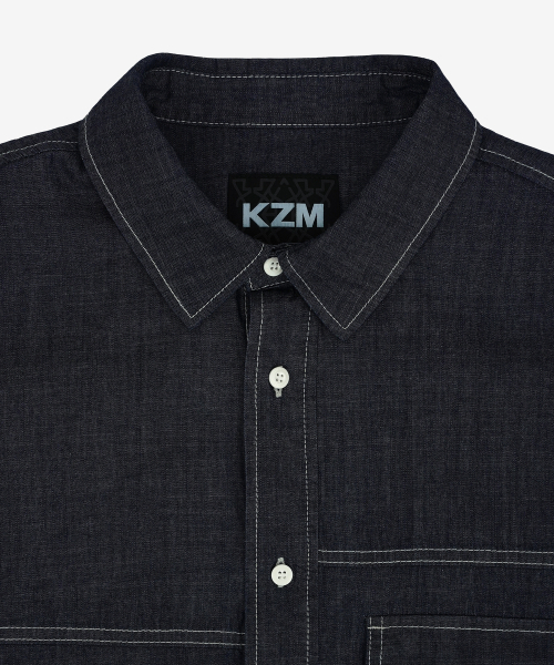 KZM(ケージエム)の「オーバーフィットデニム半袖シャツ(シャツ/ブラウス・レディース・ブルー・MEDIUM/LARGE/X-LARGE)」の6枚目の写真