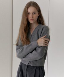 V-Neck Ribbed Cardigan (Melange Gray)