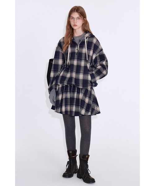 Fano Studios（ファノ ストゥディオズ）の「チェック柄 ギャザーミニスカート FD25B014【Fano Studios】【2025AW】（スカート・レディース・ダークネイビー・S/M/L）」の2枚目の写真