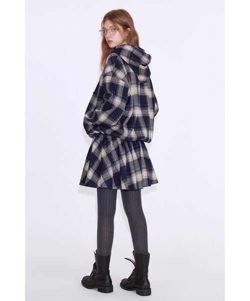 Fano Studios（ファノ ストゥディオズ）の「チェック柄 ギャザーミニスカート FD25B014【Fano Studios】【2025AW】（スカート・レディース・ダークネイビー・S/M/L）」の3枚目の写真