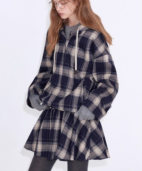 Fano Studios（ファノ ストゥディオズ）の「チェック柄 ギャザーミニスカート FD25B014【Fano Studios】【2025AW】（スカート・レディース・ダークネイビー・S/M/L）」の5枚目の写真