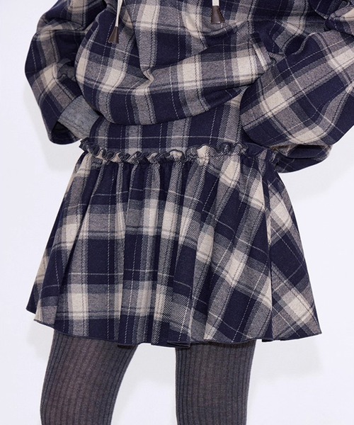 Fano Studios（ファノ ストゥディオズ）の「チェック柄 ギャザーミニスカート FD25B014【Fano Studios】【2025AW】（スカート・レディース・ダークネイビー・S/M/L）」の8枚目の写真
