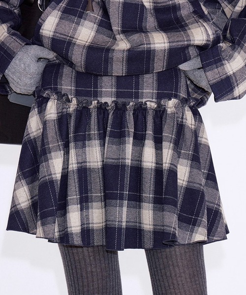 Fano Studios（ファノ ストゥディオズ）の「チェック柄 ギャザーミニスカート FD25B014【Fano Studios】【2025AW】（スカート・レディース・ダークネイビー・S/M/L）」の9枚目の写真