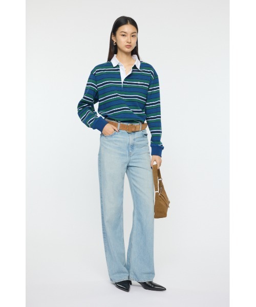 MOUSSY(マウジー)の「OVER POLO ロングスリーブシャツ(ポロシャツ・レディース・ブルー系その他3/ライトイエロー/ネイビー・FREE)」の4枚目の写真