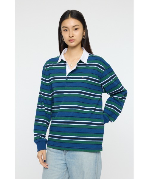 MOUSSY(マウジー)の「OVER POLO ロングスリーブシャツ(ポロシャツ・レディース・ブルー系その他3/ライトイエロー/ネイビー・FREE)」の5枚目の写真