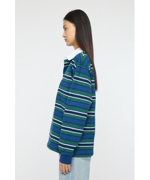 MOUSSY(マウジー)の「OVER POLO ロングスリーブシャツ(ポロシャツ・レディース・ブルー系その他3/ライトイエロー/ネイビー・FREE)」の6枚目の写真