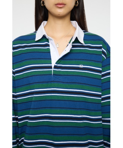 MOUSSY(マウジー)の「OVER POLO ロングスリーブシャツ(ポロシャツ・レディース・ブルー系その他3/ライトイエロー/ネイビー・FREE)」の8枚目の写真