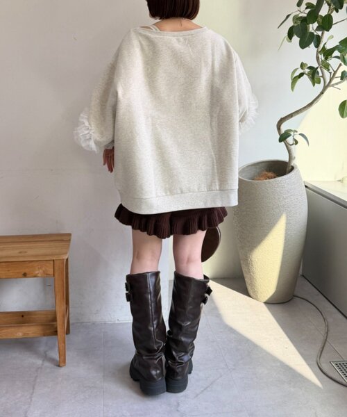 w closet(ダブルクローゼット)の「チュールフリルスウェット(Tシャツ/カットソー・レディース・ピンク/グレー/チャコールグレー/アイボリー・SMALL/MEDIUM)」の18枚目の写真