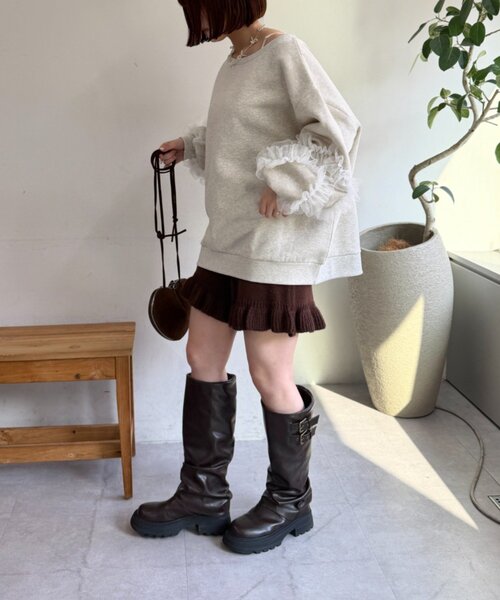 w closet(ダブルクローゼット)の「チュールフリルスウェット(Tシャツ/カットソー・レディース・ピンク/グレー/チャコールグレー/アイボリー・SMALL/MEDIUM)」の19枚目の写真