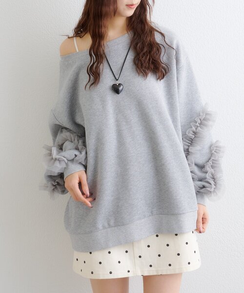 w closet(ダブルクローゼット)の「チュールフリルスウェット(Tシャツ/カットソー・レディース・ピンク/グレー/チャコールグレー/アイボリー・SMALL/MEDIUM)」の20枚目の写真