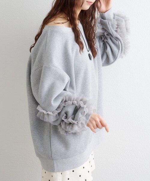 w closet(ダブルクローゼット)の「チュールフリルスウェット(Tシャツ/カットソー・レディース・ピンク/グレー/チャコールグレー/アイボリー・SMALL/MEDIUM)」の21枚目の写真