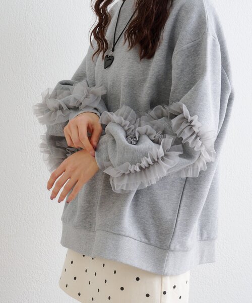 w closet(ダブルクローゼット)の「チュールフリルスウェット(Tシャツ/カットソー・レディース・ピンク/グレー/チャコールグレー/アイボリー・SMALL/MEDIUM)」の22枚目の写真