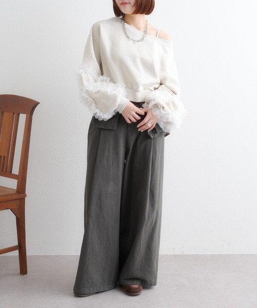 w closet(ダブルクローゼット)の「チュールフリルスウェット(Tシャツ/カットソー・レディース・ピンク/グレー/チャコールグレー/アイボリー・SMALL/MEDIUM)」の10枚目の写真