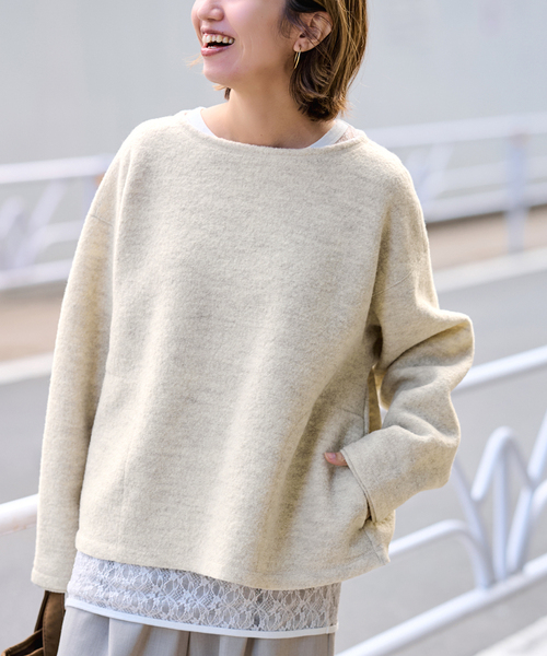 FRAMeWORK（フレームワーク）の「WOOLブークレジャージー（Tシャツ/カットソー・レディース・アイボリー/グレー・FREE）」の2枚目の写真