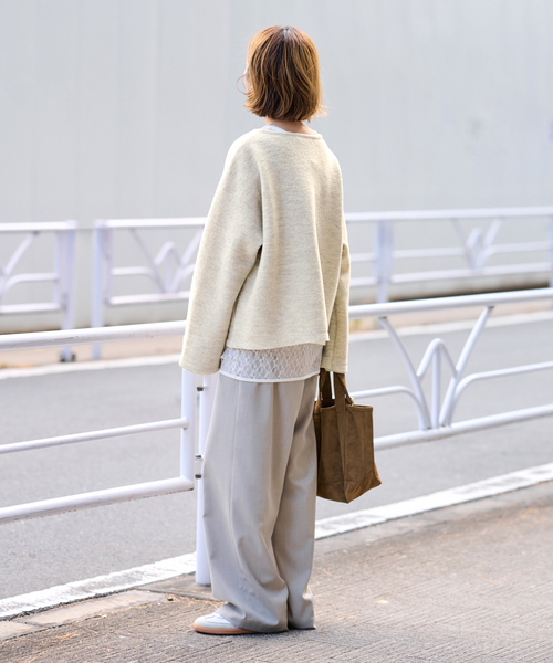 FRAMeWORK（フレームワーク）の「WOOLブークレジャージー（Tシャツ/カットソー・レディース・アイボリー/グレー・FREE）」の15枚目の写真