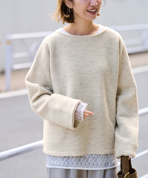 FRAMeWORK（フレームワーク）の「WOOLブークレジャージー（Tシャツ/カットソー・レディース・アイボリー/グレー・FREE）」の18枚目の写真