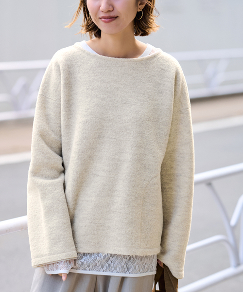 FRAMeWORK（フレームワーク）の「WOOLブークレジャージー（Tシャツ/カットソー・レディース・アイボリー/グレー・FREE）」の19枚目の写真