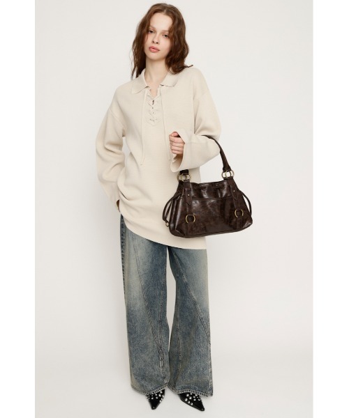 SLY（スライ）の「SKIPPER LACE UP S/OP スキッパー レースアップ ショートワンピース 冬服 春服（ワンピース・レディース・アイボリー/杢グレー/ブラック・FREE）」の7枚目の写真