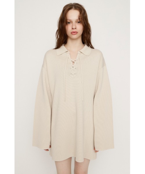 SLY（スライ）の「SKIPPER LACE UP S/OP スキッパー レースアップ ショートワンピース 冬服 春服（ワンピース・レディース・アイボリー/杢グレー/ブラック・FREE）」の8枚目の写真