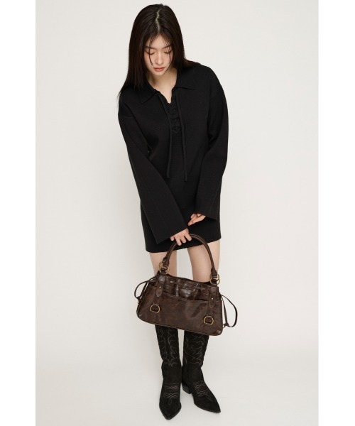 SLY（スライ）の「SKIPPER LACE UP S/OP スキッパー レースアップ ショートワンピース 冬服 春服（ワンピース・レディース・アイボリー/杢グレー/ブラック・FREE）」の9枚目の写真