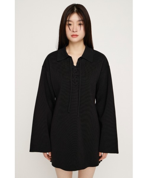 SLY（スライ）の「SKIPPER LACE UP S/OP スキッパー レースアップ ショートワンピース 冬服 春服（ワンピース・レディース・アイボリー/杢グレー/ブラック・FREE）」の10枚目の写真