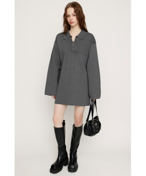 SLY（スライ）の「SKIPPER LACE UP S/OP スキッパー レースアップ ショートワンピース 冬服 春服（ワンピース・レディース・アイボリー/杢グレー/ブラック・FREE）」の11枚目の写真