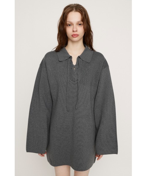 SLY（スライ）の「SKIPPER LACE UP S/OP スキッパー レースアップ ショートワンピース 冬服 春服（ワンピース・レディース・アイボリー/杢グレー/ブラック・FREE）」の12枚目の写真