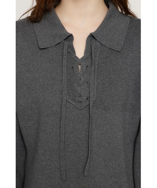 SLY（スライ）の「SKIPPER LACE UP S/OP スキッパー レースアップ ショートワンピース 冬服 春服（ワンピース・レディース・アイボリー/杢グレー/ブラック・FREE）」の5枚目の写真