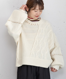 POU DOU DOU | ハンドステッチななめケーブルニット(ニット/セーター)