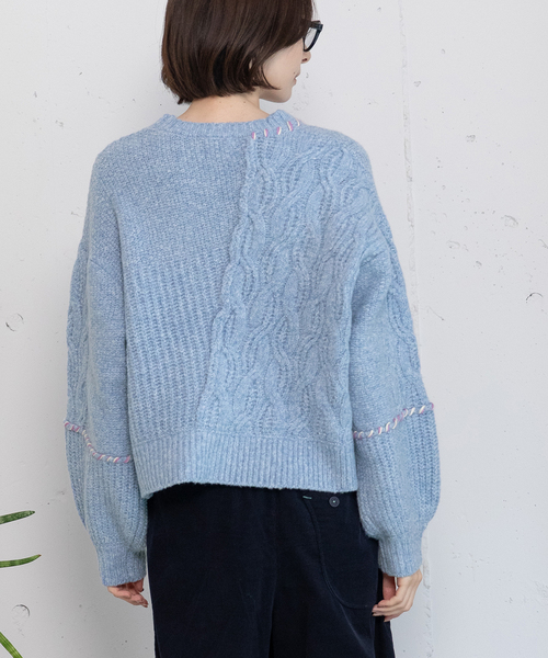 POU DOU DOU（プードゥドゥ）の「ハンドステッチななめケーブルニット（ニット/セーター・レディース・オフホワイト/ブラック/レッド/ブルー・M）」の21枚目の写真