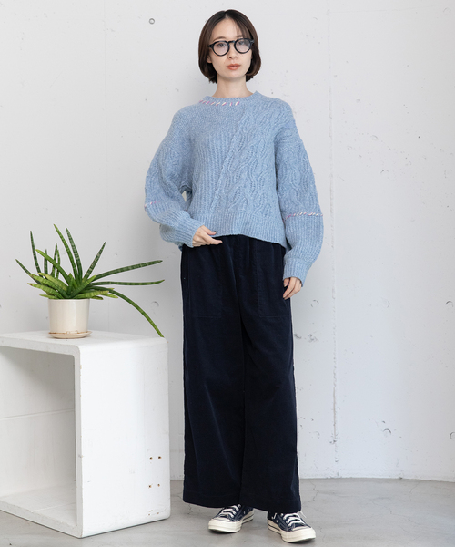 POU DOU DOU（プードゥドゥ）の「ハンドステッチななめケーブルニット（ニット/セーター・レディース・オフホワイト/ブラック/レッド/ブルー・M）」の22枚目の写真