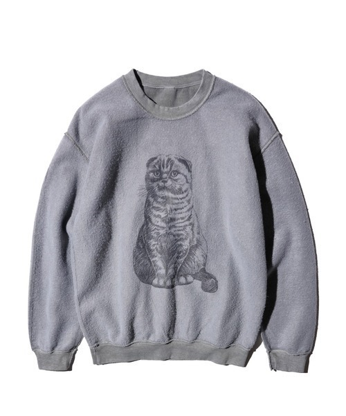THRIFTY LOOK（スリフティールック）の「星野源様着用 NHK星野源と松重豊のおともだち　THRIFTY LOOK スリフティルック / OTHER SIZE PRINTED CAT SWEAT（スウェット・メンズ・パープル/ブラック/ホワイト・LARGE/X-LARGE/MEDIUM）」の3枚目の写真