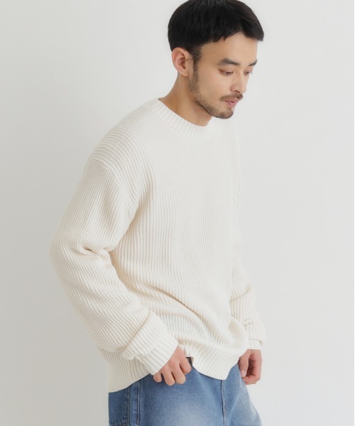 BACK NUMBER（バックナンバー）の「BACK NUMBER(バックナンバー)【メンズ】畔編みクルーネックセーター（ニット/セーター・メンズ・ホワイト/ブラック/オリーブ・S/M/L/XL）」の13枚目の写真