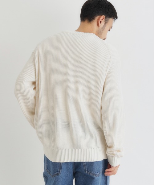BACK NUMBER（バックナンバー）の「BACK NUMBER(バックナンバー)【メンズ】畔編みクルーネックセーター（ニット/セーター・メンズ・ホワイト/ブラック/オリーブ・S/M/L/XL）」の15枚目の写真