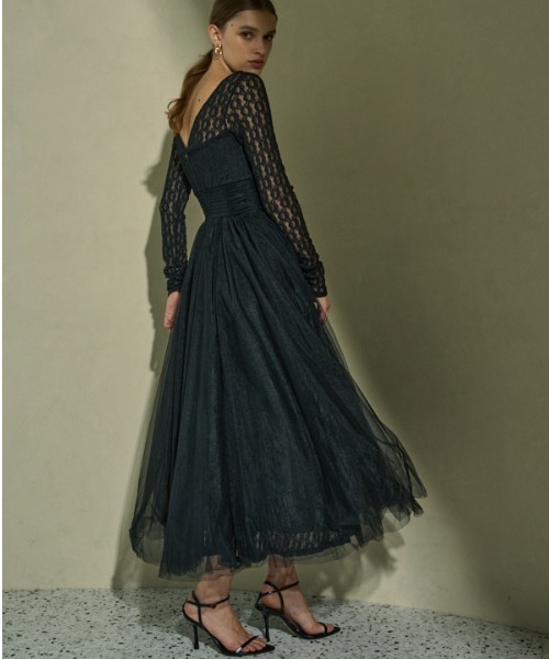 ERADIE（エラディエ）の「Ethereal Lace & Tulle One-piece  レース＆チュールワンピース（ワンピース・レディース・ブラック/アイボリー・FREE）」の7枚目の写真